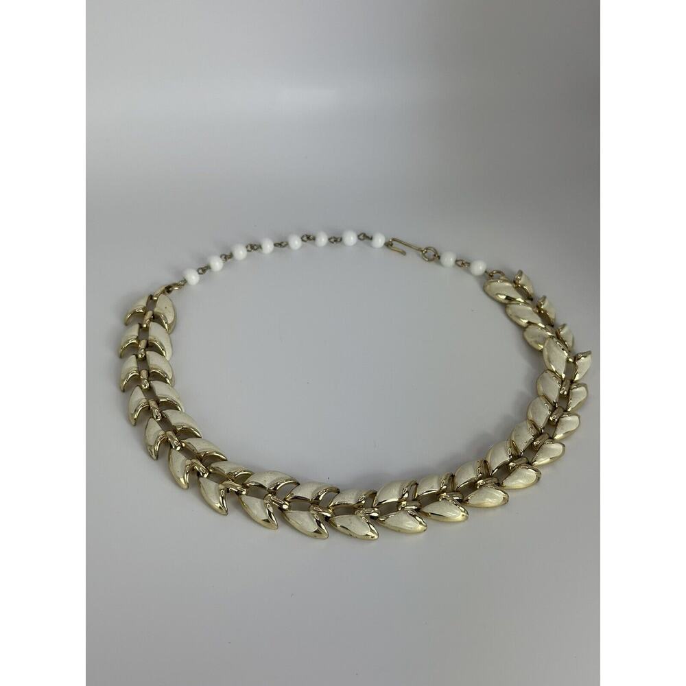 Vintage CORO Gold Tone Cream Enamel Beaded Fancy Flare Adjustable Necklace